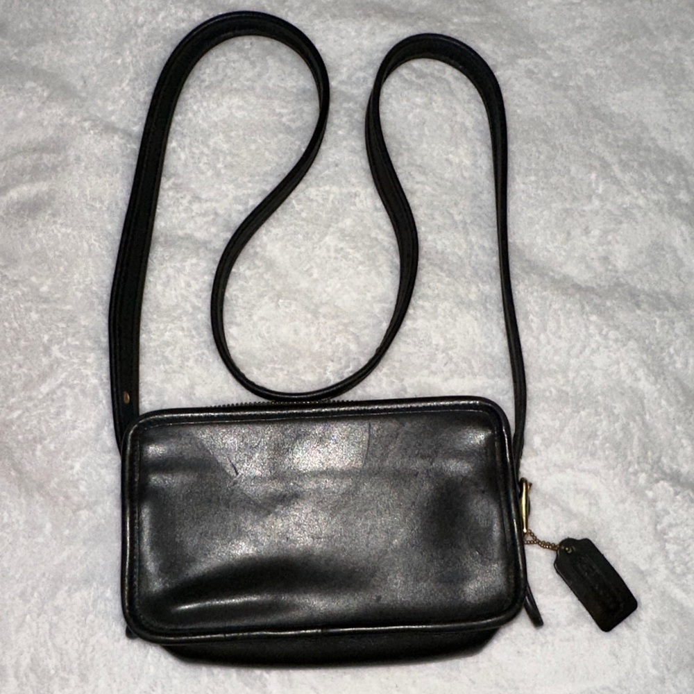 Coach Black Leather Crossbody Bag vintage N- F0D-9167